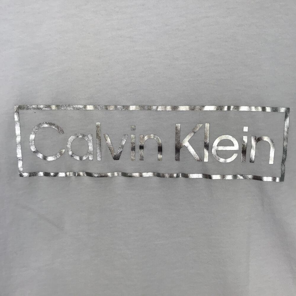 Calvin Klein Shirt Men Large White Silver Spell Out Logo Basic Short Sleeve Crew